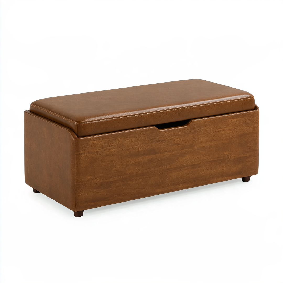 Banc coffre de rangement 100 x 45 x 45 cm aspect cuir marron style contemporain