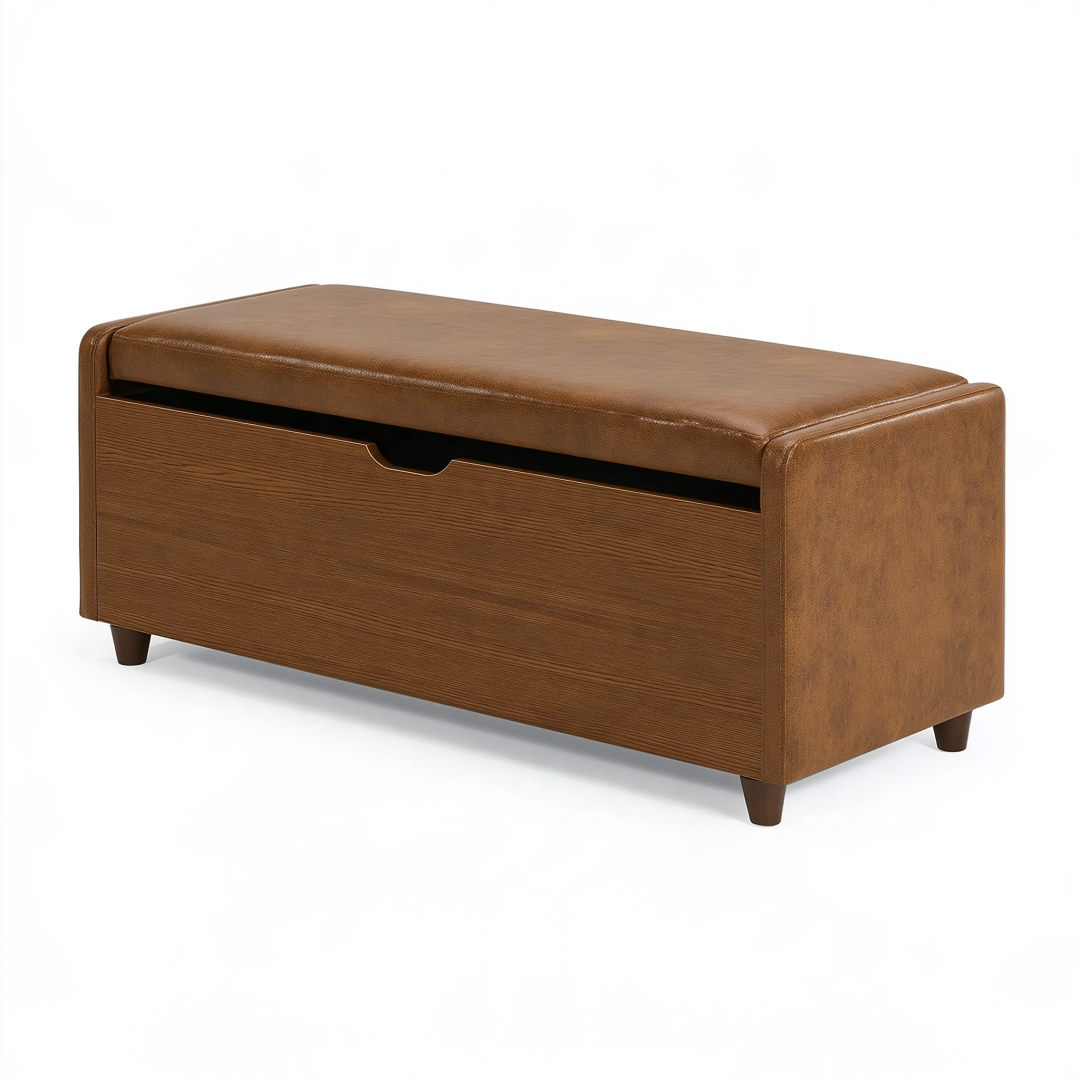 Banc de rangement 100 x 40 x 45 cm en bois et revêtement brun style contemporain