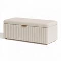 Banc coffre de rangement 120 x 45 x 48 cm en tissu crème capitonné style contemporain