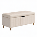 Banc coffre de rangement 110 cm en tissu beige avec assise capitonnée