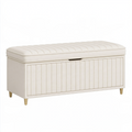 Banc coffre de rangement 100 x 40 x 48 cm en tissu crème avec assise rembourrée style contemporain