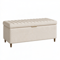 Banc coffre 120 x 45 x 48 cm en tissu beige avec pieds métalliques style contemporain