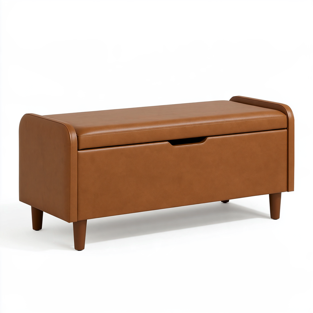 Banc de rangement 100 x 40 x 50 cm en similicuir marron style contemporain avec coffre