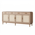 Buffet 180 cm en bois beige avec cannage - rangement style rétro