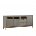 Buffet 180 x 45 x 85 cm en bois gris avec portes vitrées et tiroirs style contemporain