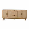 Buffet 180 x 40 x 75 cm en bois naturel et cannage - rangement style scandinave