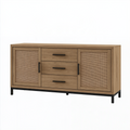 Buffet 160 x 40 x 80 cm aspect chêne clair cannage et métal noir rangement moderne