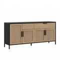 Buffet 180 x 40 x 90 cm en bois brun et noir avec portes cannées style contemporain