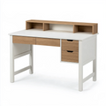 Bureau 120 cm en panneaux de bois blanc et chêne avec tiroirs et rangement