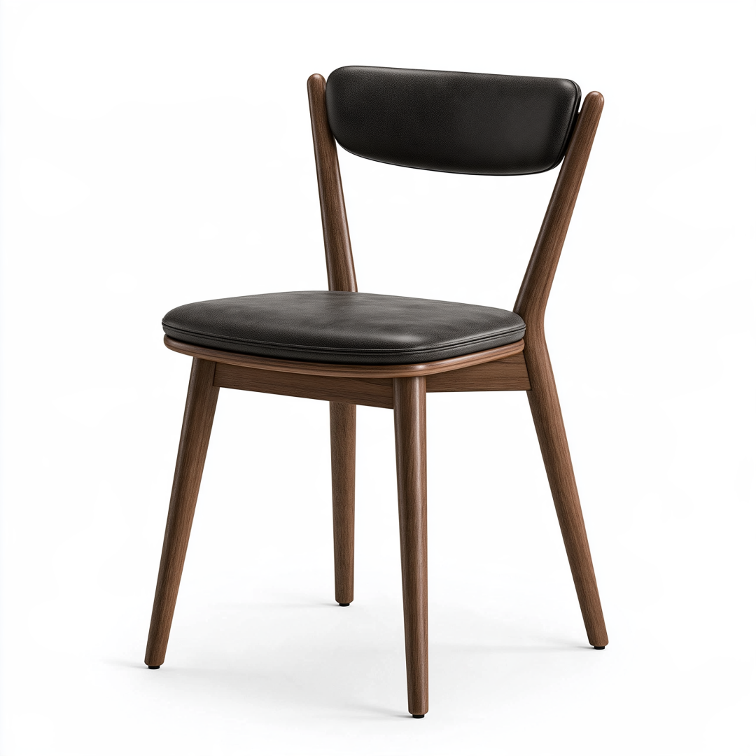 Chaise de salle à manger 48 x 54 x 82 cm en bois brun avec assise noire rembourrée style contemporain