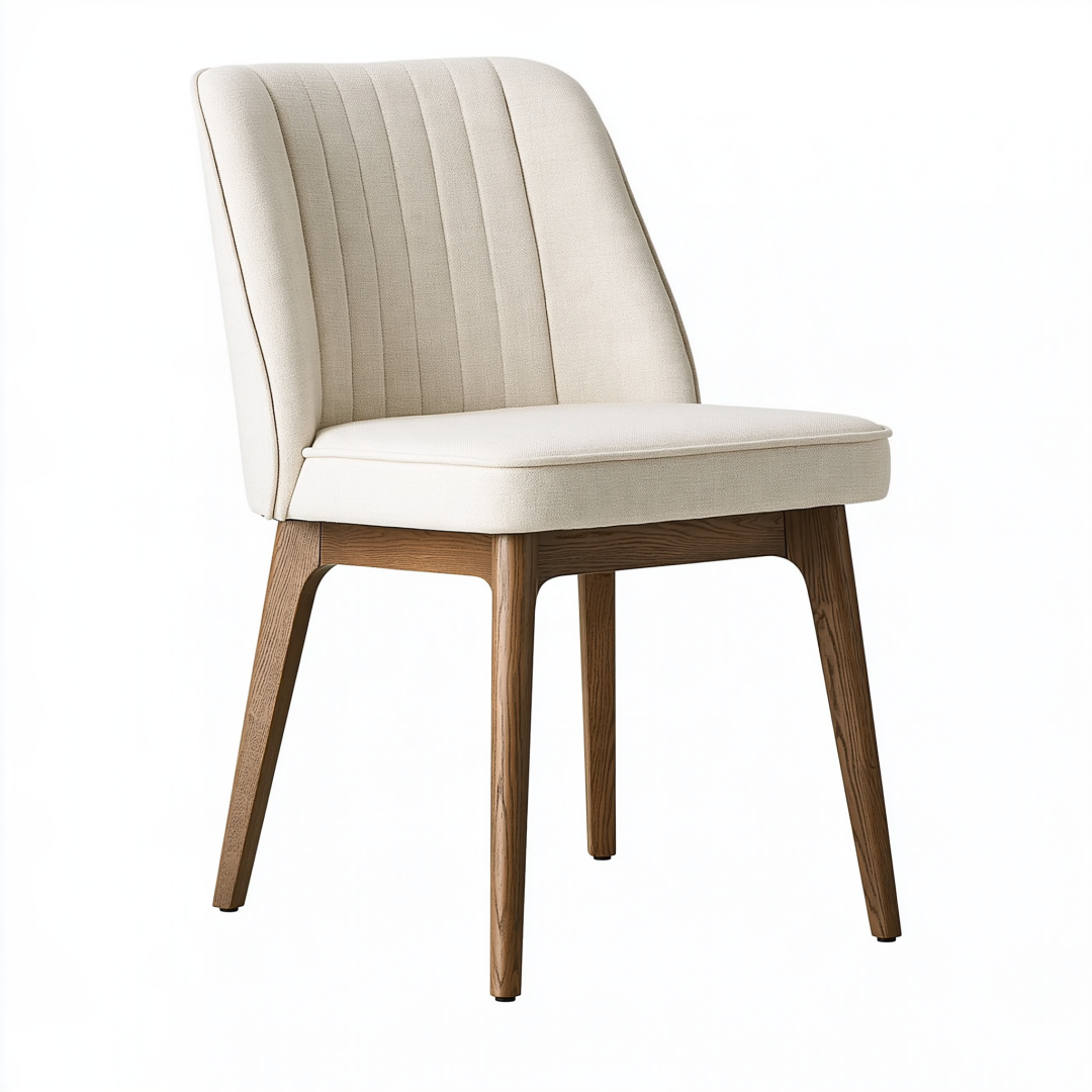 Chaise de salle à manger 52 x 60 x 83 cm en tissu écru et bois brun - dossier rembourré style contemporain