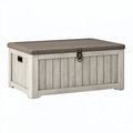 Coffre de rangement 120 x 60 x 63 cm en résine gris beige pour extérieur avec couvercle verrouillable