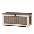 Coffre de rangement 120 x 45 x 50 cm en bois marron et blanc style rustique avec couvercle