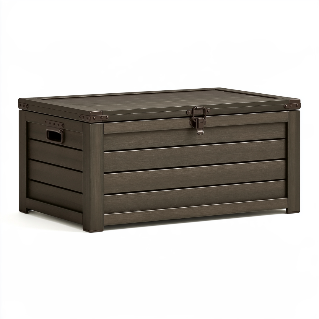 Coffre de rangement 120 x 60 x 65 cm en plastique brun foncé extérieur à couvercle avec loquet