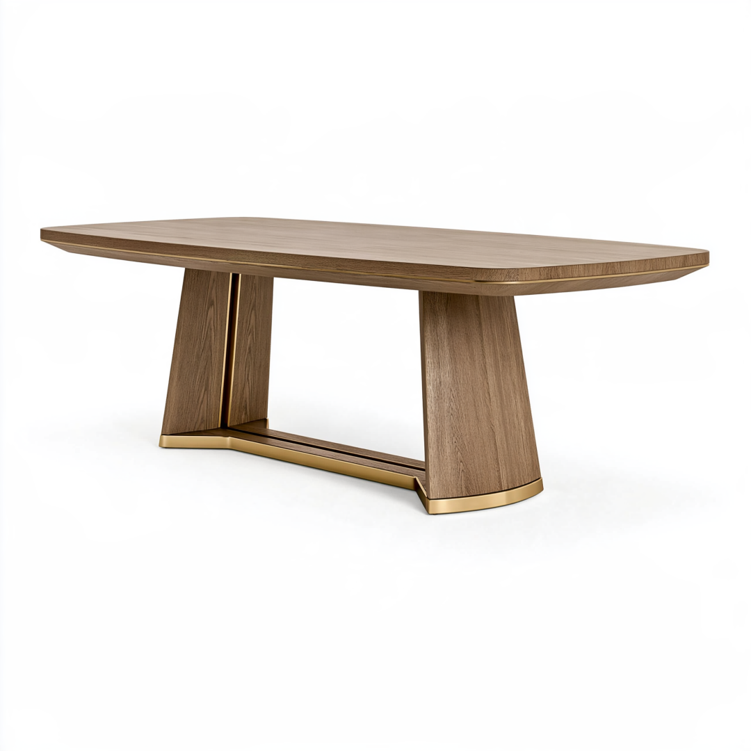 Table de salle à manger 200 x 100 cm bois brun pieds métal doré design contemporain