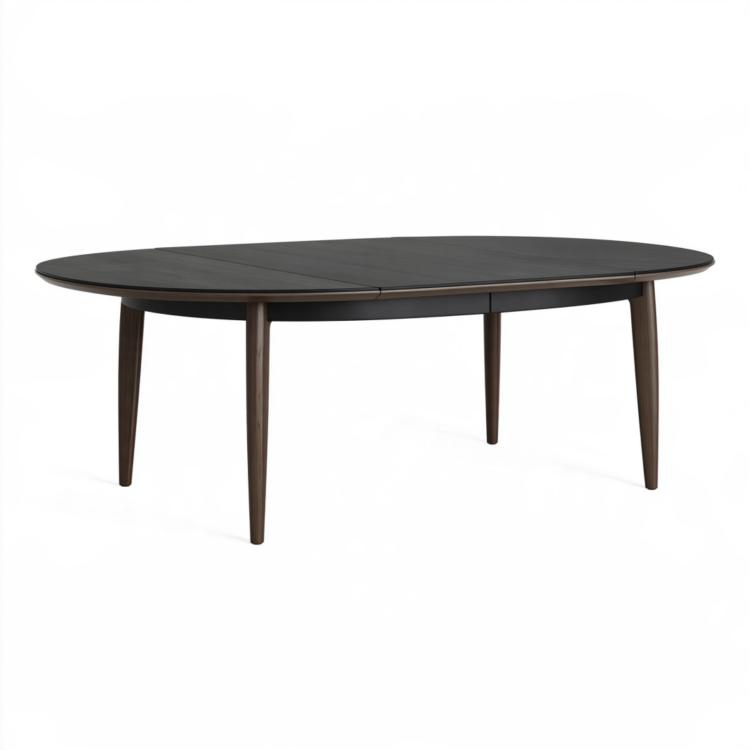Table de salle à manger ovale extensible 160-200 x 100 cm en bois noir et marron foncé style contemporain