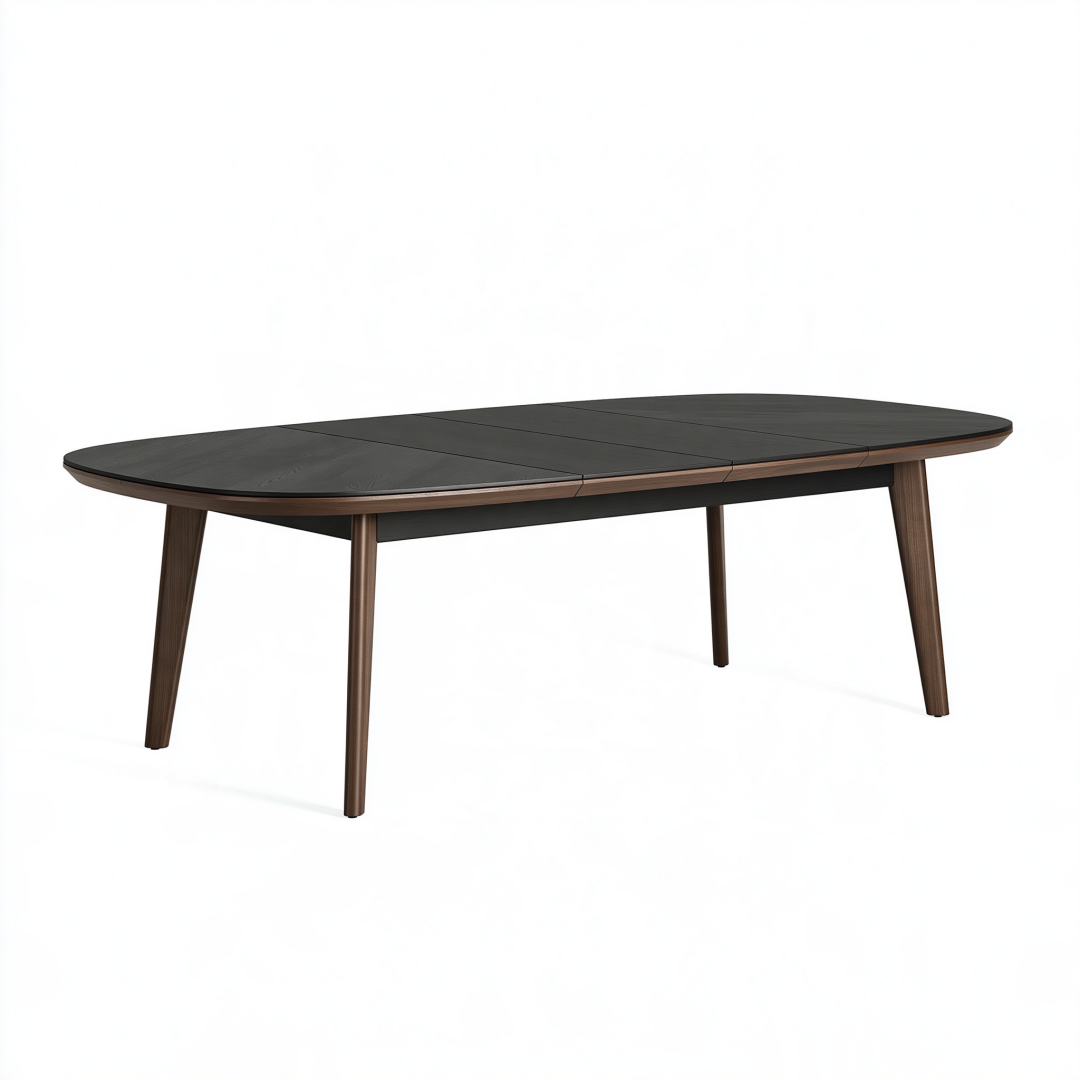 Table à manger extensible ovale 200 x 100 cm en bois noir et marron style contemporain